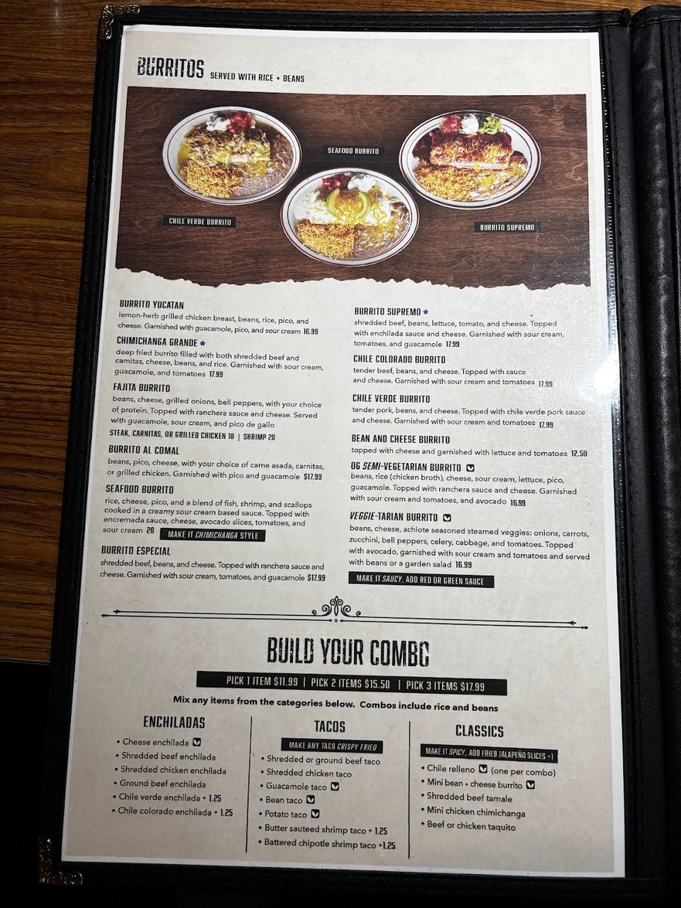 Printed menu showing brunch and dinner options.